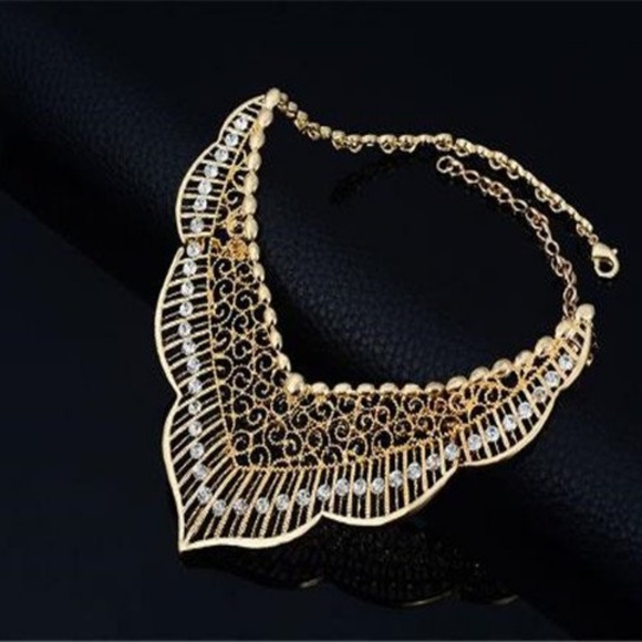 Mosaic Bib Collar Necklace Bracelet Ring Earrings Set Four Piece New Costume - Picture 3 of 5